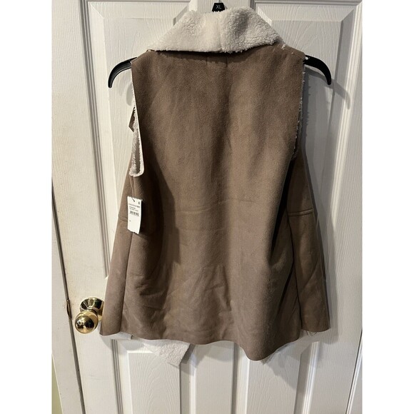 Susina Vest Womens XS  Faux Shearling Suede Open Drape Front gorp Rustic New - Picture 8 of 9